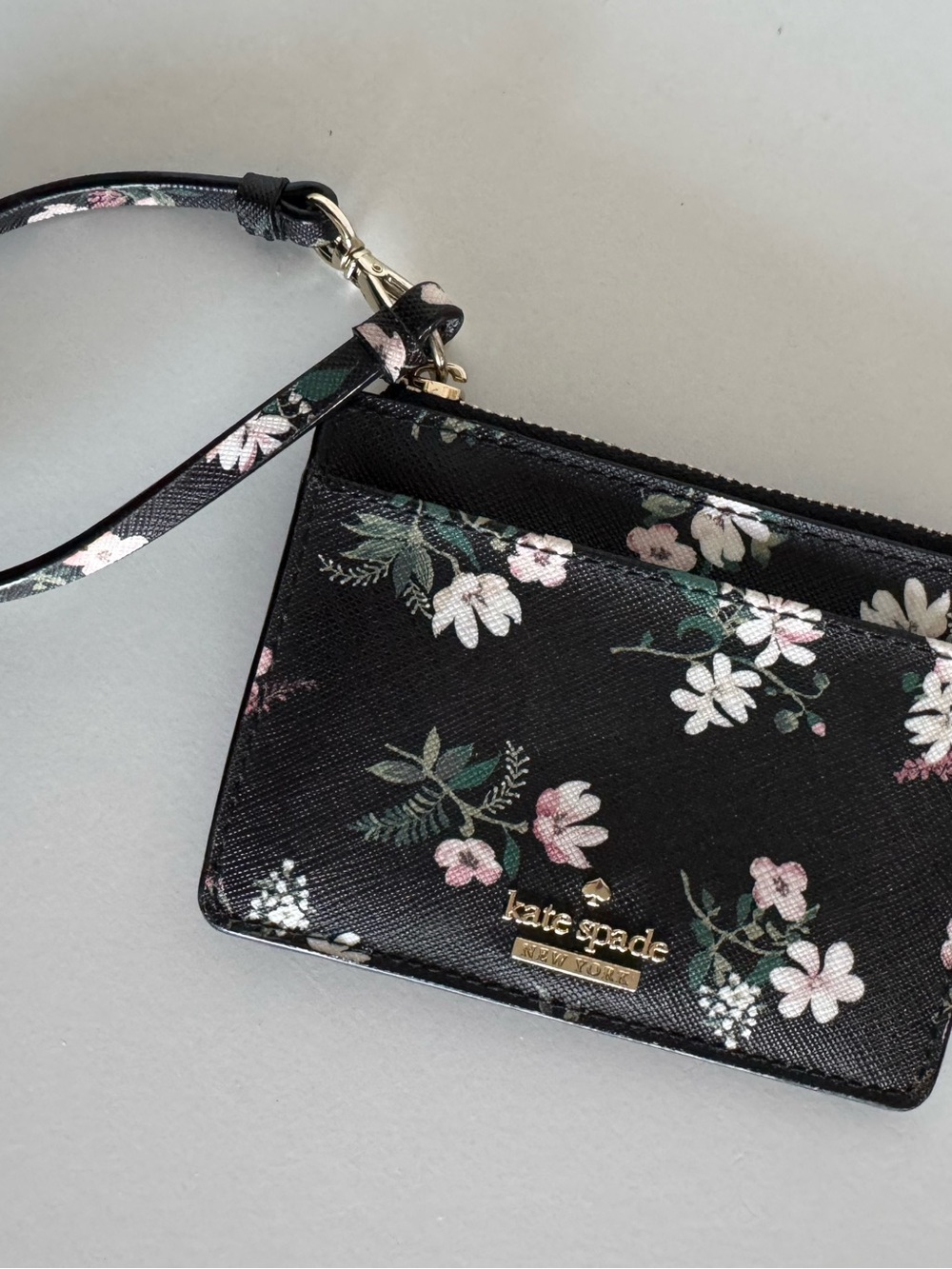 Kate Spade Black Floral Wristlet Card Holder